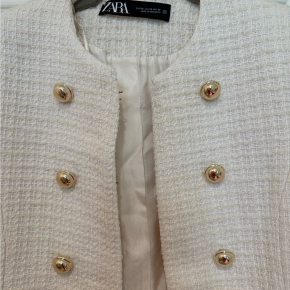 K1. Zara Cream Textured Weave Double Breasted Button Blazer - Picture 4 of 9